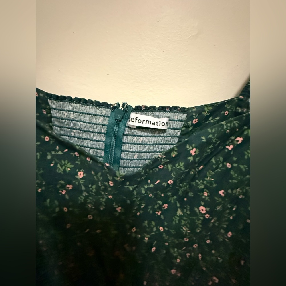 Reformation Kenzi Babydoll Floral Print Mini dress in Coriander Green Size 8 - Picture 8 of 8